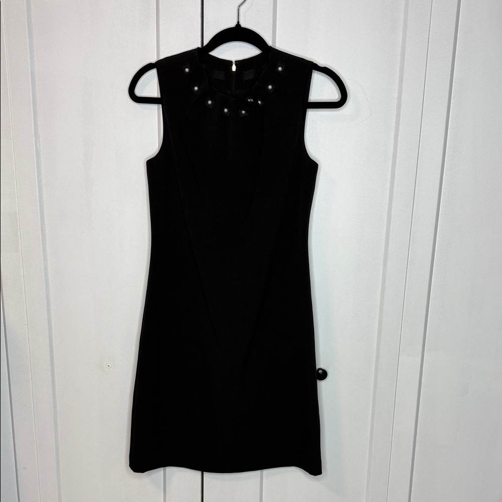 Karl Lagerfeld 2 Black Sleeveless Mini Dress with Delicate Pearl accent neckline